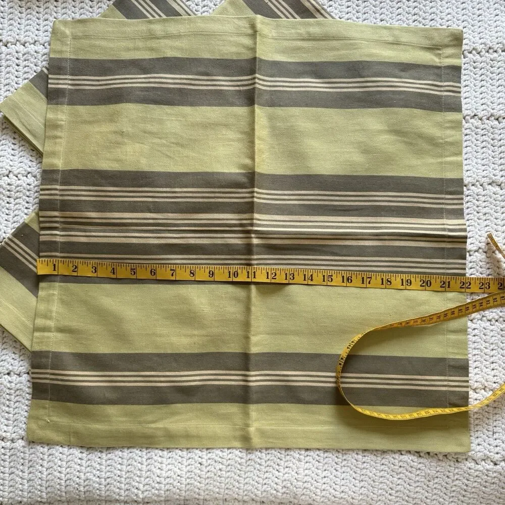 Pottery Barn Set Of Olive Green Striped Cotton Fabric Dinner Napkins 22” x 22”